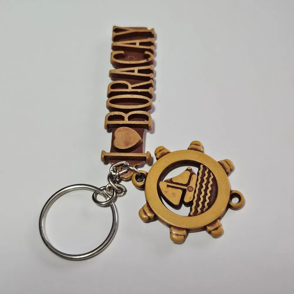 I Love Boracay Philippines Bangka Sailboat Helm Charm Keychain Key Chain